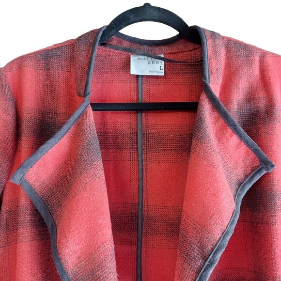 Ruff Hewn Grey Women's Red & Black Plaid Open Front Wool Blend Jacket - Picture 4 of 6